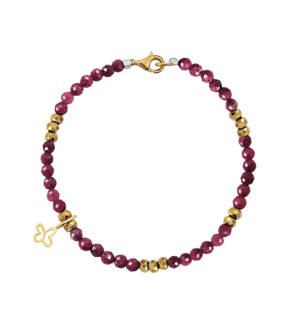 Pulsera Rubí Con Mariposa Baño De Oro