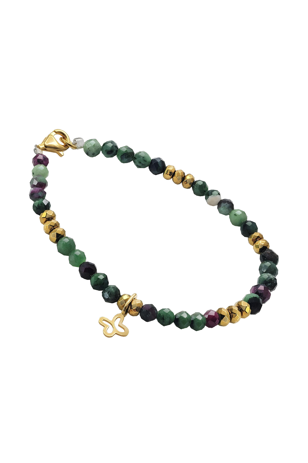 Pulsera Plata 925 Rubí Zoisita Con Mariposa Dorada - Tanya Moss