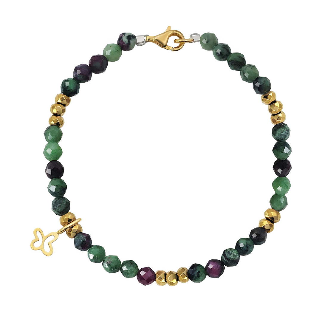 Pulsera Plata 925 Rubí Zoisita Con Mariposa Dorada - Tanya Moss