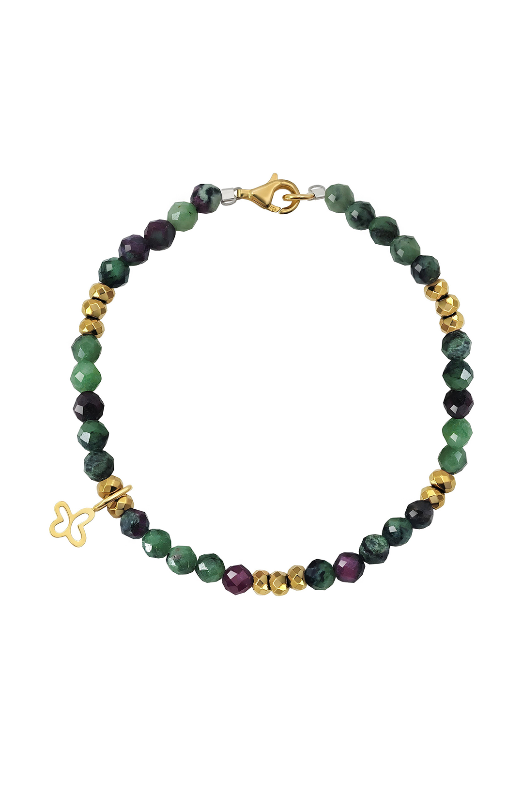 Pulsera Plata 925 Rubí Zoisita Con Mariposa Dorada - Tanya Moss