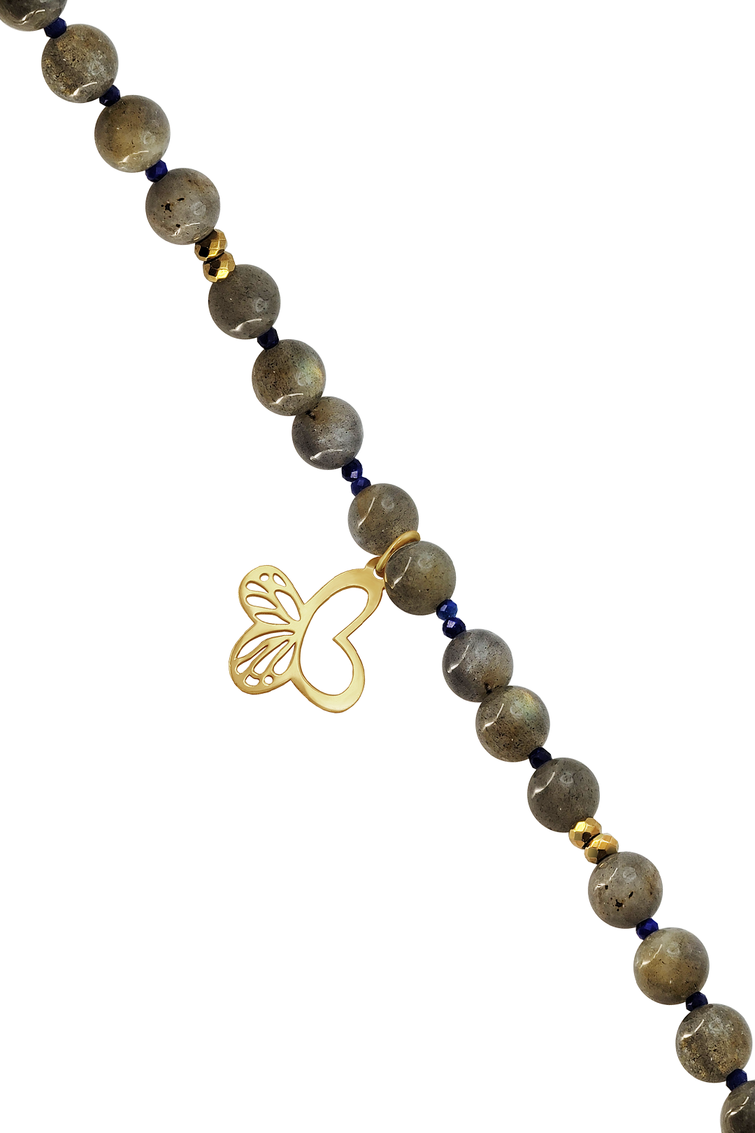 Pulsera Básica Labradorita Y Lapizlazuli Charm Monarca Dorada - Tanya Moss