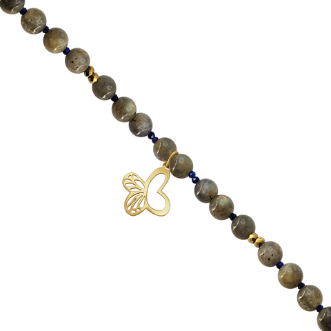 Pulsera Básica Labradorita Y Lapizlazuli Charm Monarca Baño De Oro