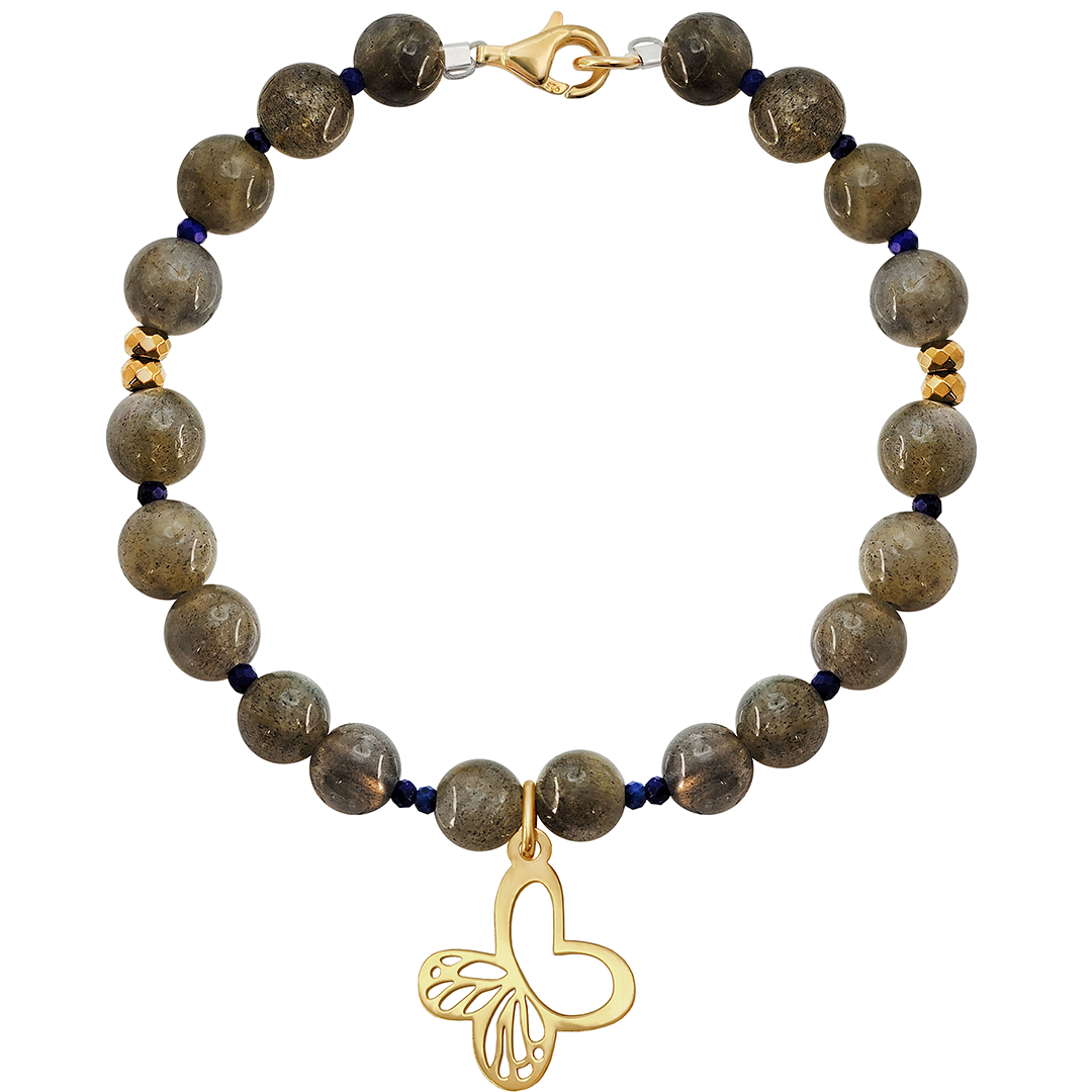 Pulsera Básica Labradorita Y Lapizlazuli Charm Monarca Dorada - Tanya Moss