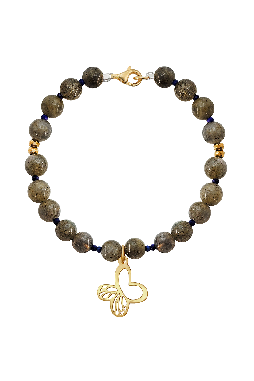 Pulsera Básica Labradorita Y Lapizlazuli Charm Monarca Dorada - Tanya Moss