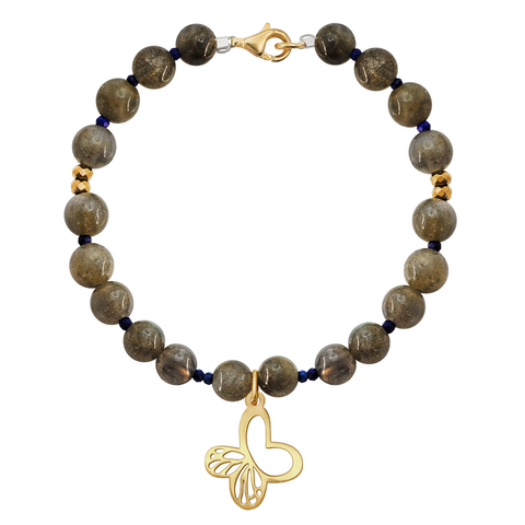 Pulsera Básica Labradorita Y Lapizlazuli Charm Monarca Baño De Oro
