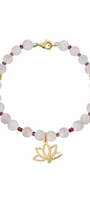 Pulsera Básica Cuarzo Rosa Y Granate Charm Loto Dorada - Tanya Moss