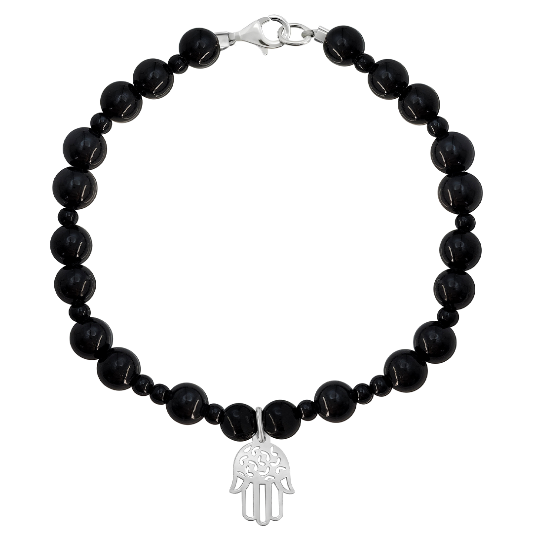 Pulsera Básica Agata Negra Charm Mano De Fátima - Tanya Moss