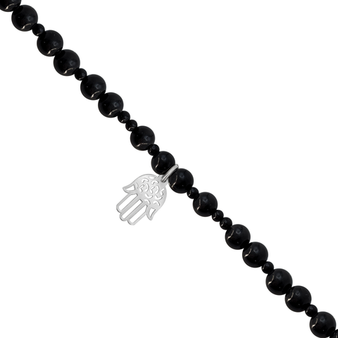 Pulsera Básica Agata Negra Charm Mano De Fátima