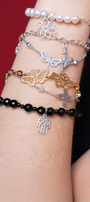 Pulsera Básica Agata Negra Charm Mano De Fátima - Tanya Moss