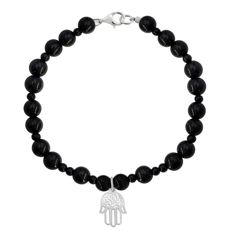 Pulsera Básica Agata Negra Charm Mano De Fátima