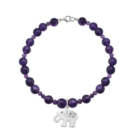 Pulsera Básica Amatistas Charm Elefante Ganesha