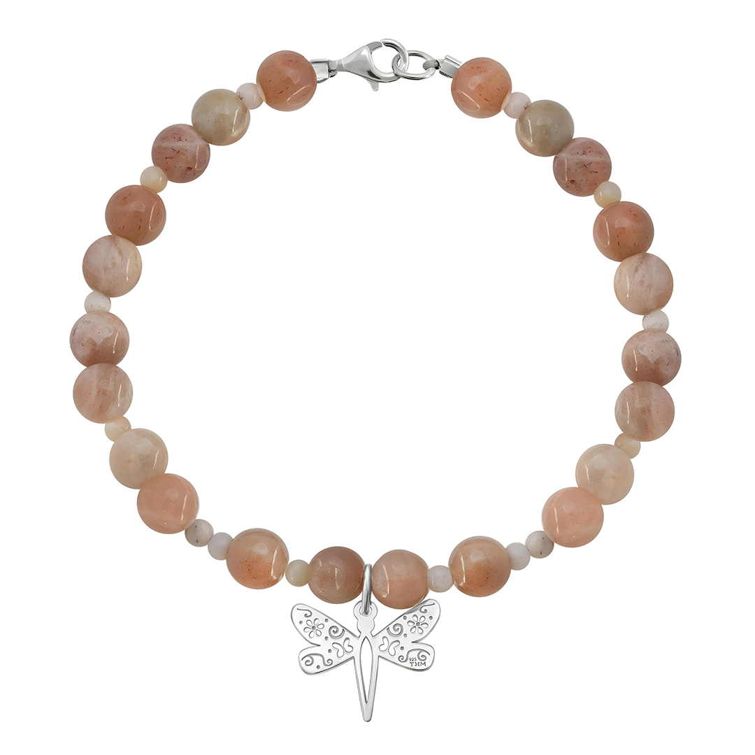 Pulsera Básica Piedra Sol Y Opalo Rosa Charm Libelula - Tanya Moss