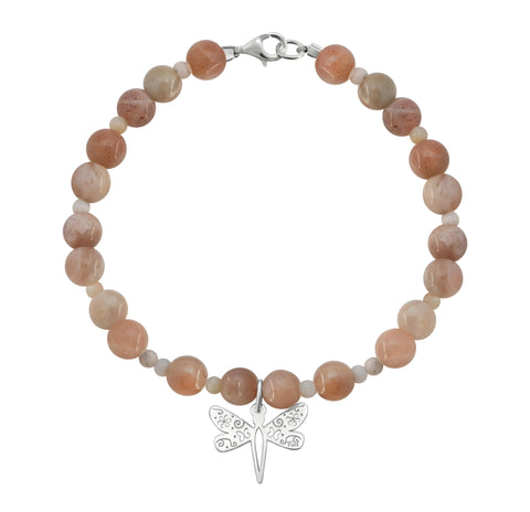 Pulsera Básica Piedra Sol Y Opalo Rosa Charm Libelula