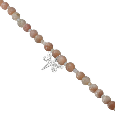 Pulsera Básica Piedra Sol Y Opalo Rosa Charm Libelula