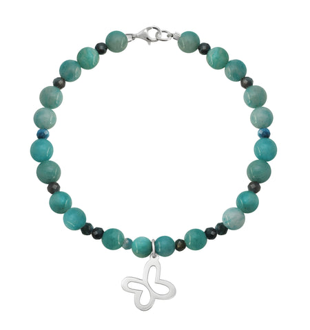 Pulsera Básica Amazonita Y Apatita Charm Mariposa