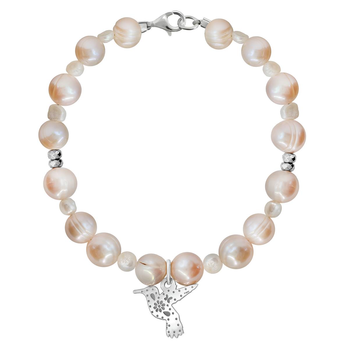 Pulsera Básica Perlas Rosas Charm Colibrí