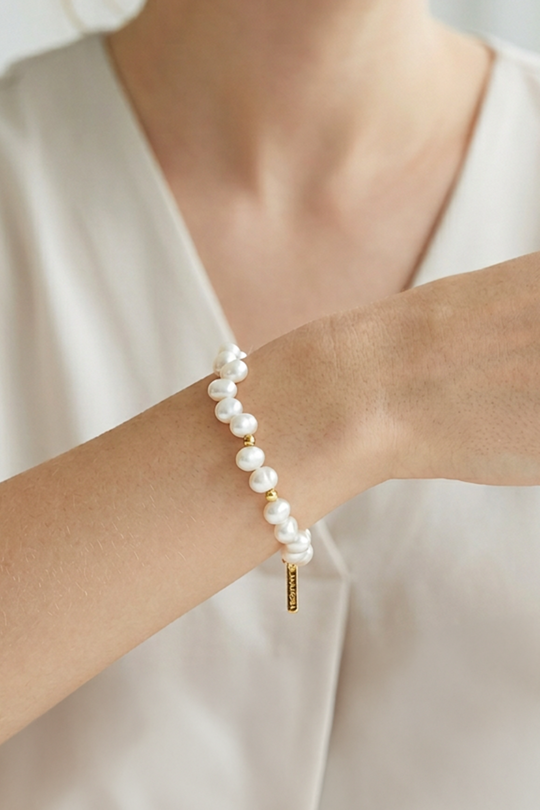 Pulsera Plata 925 Perlas 2026 Perla Blanca Despeinada con Piritadora