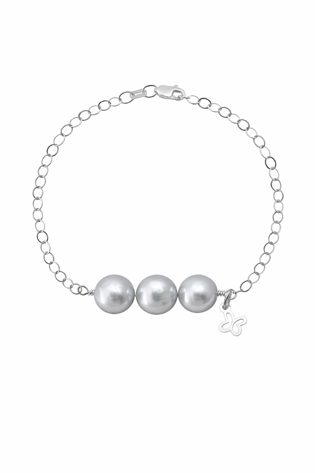 Pulsera Plata 925 Mini Mariposa Mariposa con 3 Perlas Gris