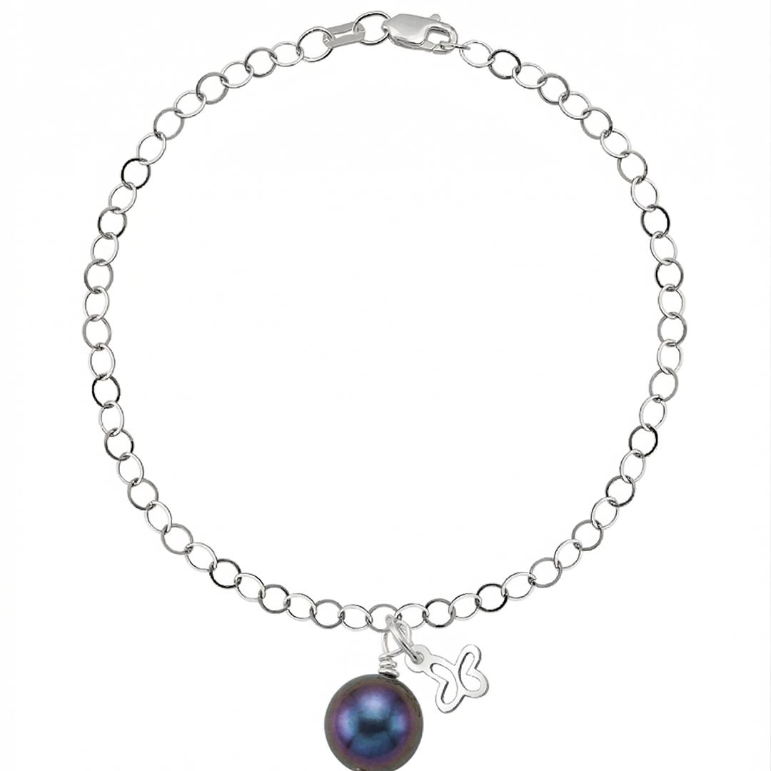 Pulsera Plata 925 Mini Mariposa Mariposa con Perla Morada