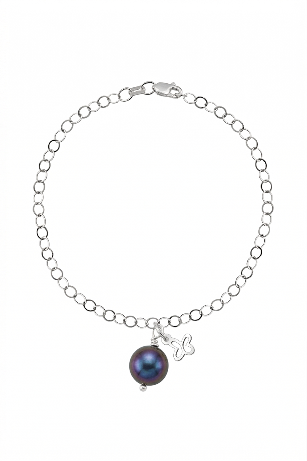 Pulsera Plata 925 Mini Mariposa Mariposa con Perla Morada