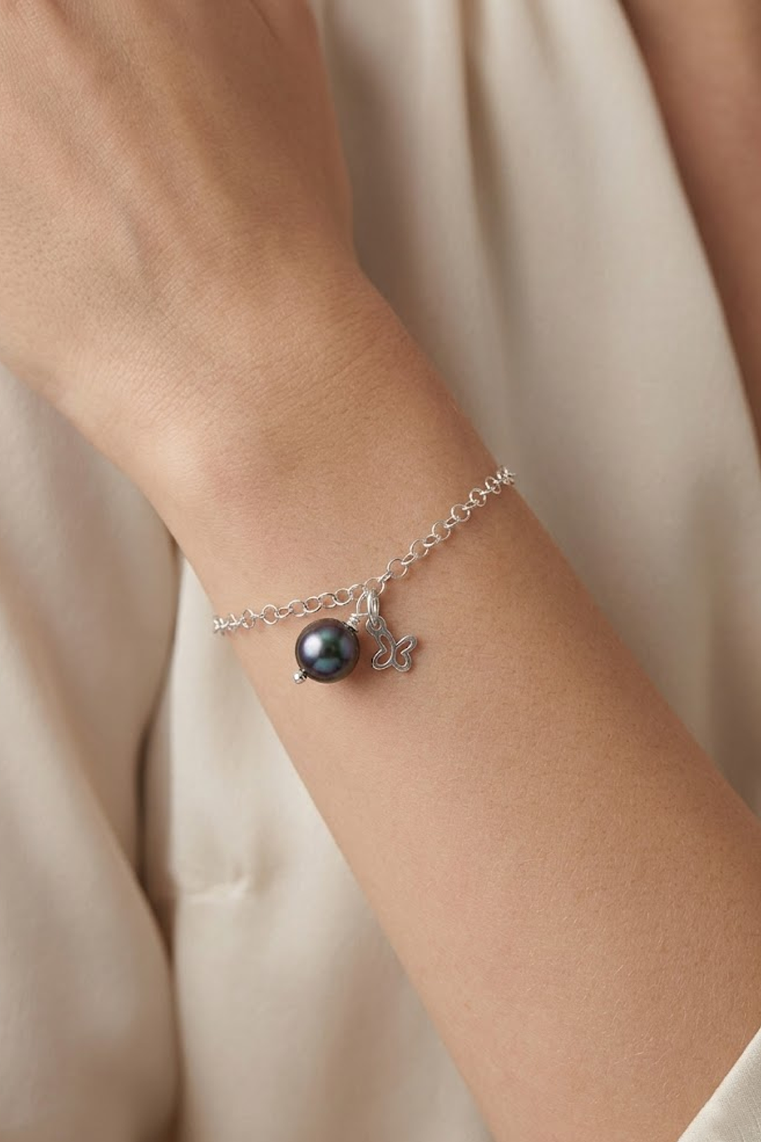 Pulsera Plata 925 Mini Mariposa Mariposa con Perla Morada