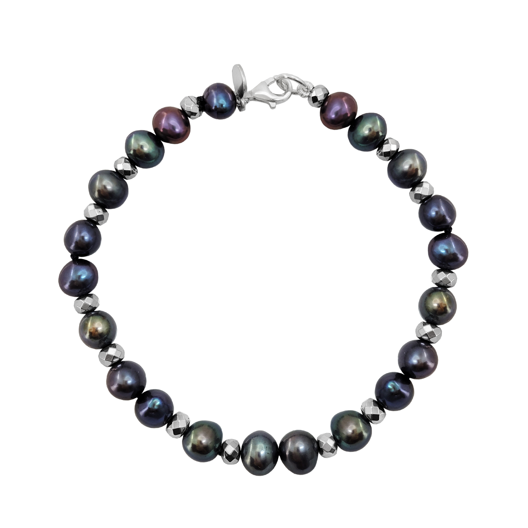 Pulsera Plata 925 Perlas 2026 Perlas Moradas con Hematita Plata - Tanya Moss