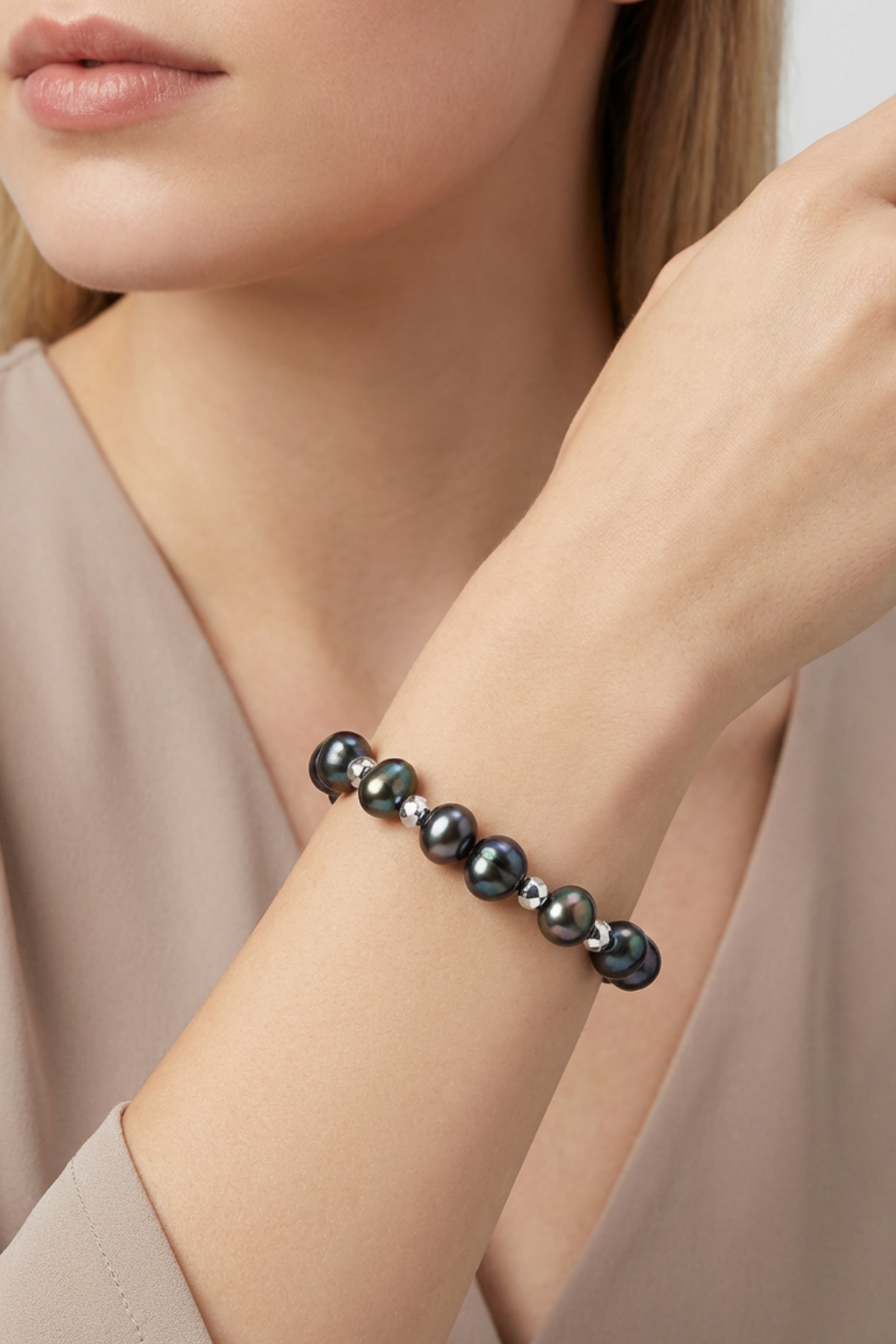 Pulsera Plata 925 Perlas 2026 Perlas Moradas con Hematita Plata