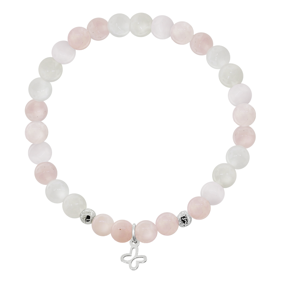 Pulsera Plata 925 Esenciales 2026 Cuarzo Rosa con Mariposa Mini