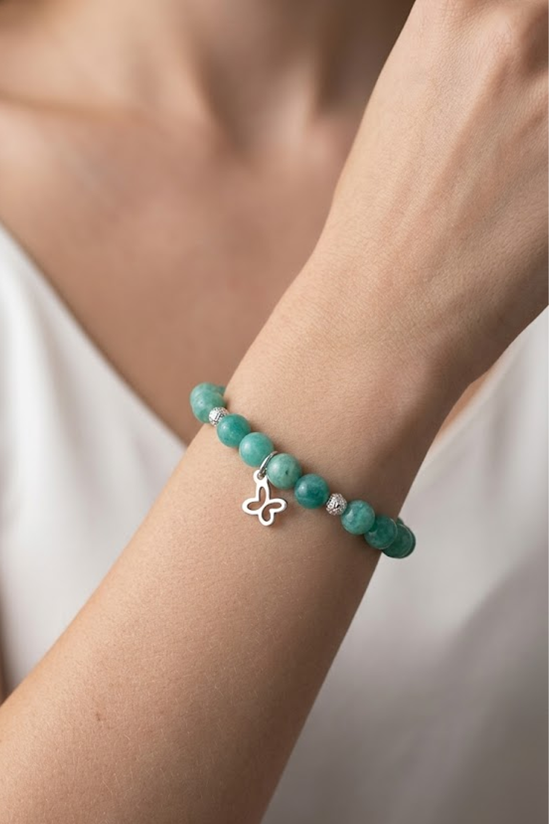 Pulsera Plata 925 Esenciales 2026 Amazonita con Mariposa Mini