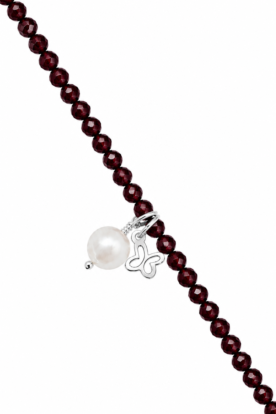 Pulsera Plata Esenciales 2026 Granate con Mariposa y Perla