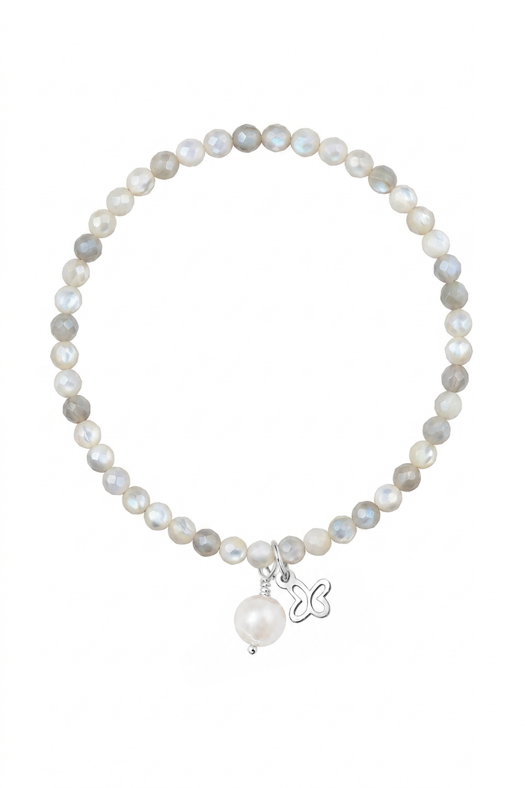 Pulsera Plata Esenciales 2026 River Shell con Mariposa y Perla - Tanya Moss