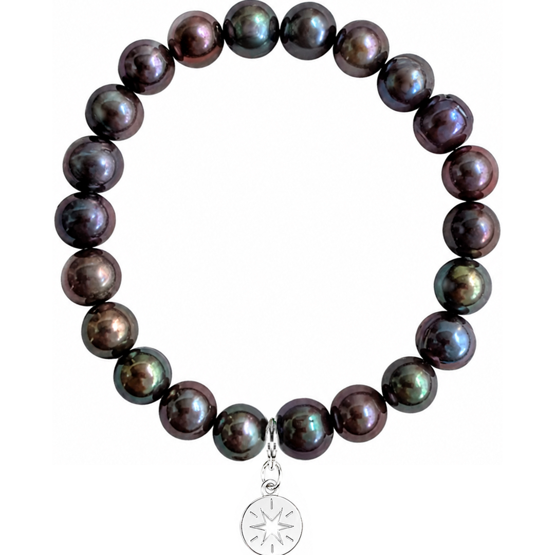 Pulsera Plata 925 Petit Perlas Moradas Y Charm Estrella