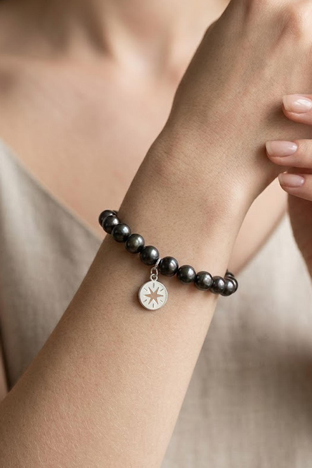 Pulsera Plata 925 Petit Perlas Moradas Y Charm Estrella