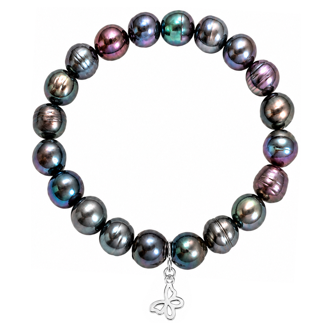 Pulsera Plata 925 Petit Perlas Moradas Y Charm Mariposa