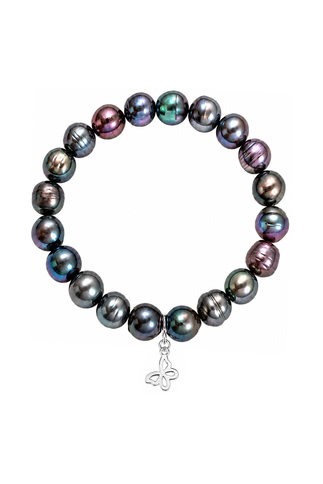 Pulsera Plata 925 Petit Perlas Moradas Y Charm Mariposa