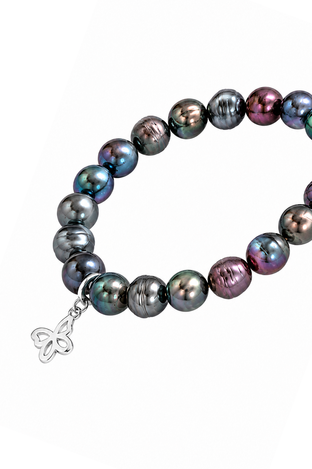 Pulsera Plata 925 Petit Perlas Moradas Y Charm Mariposa