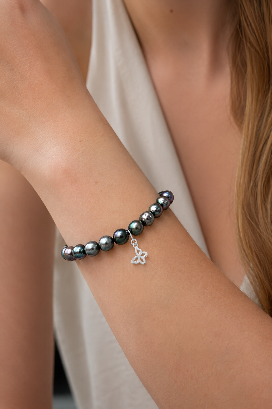 Pulsera Plata 925 Petit Perlas Moradas Y Charm Mariposa