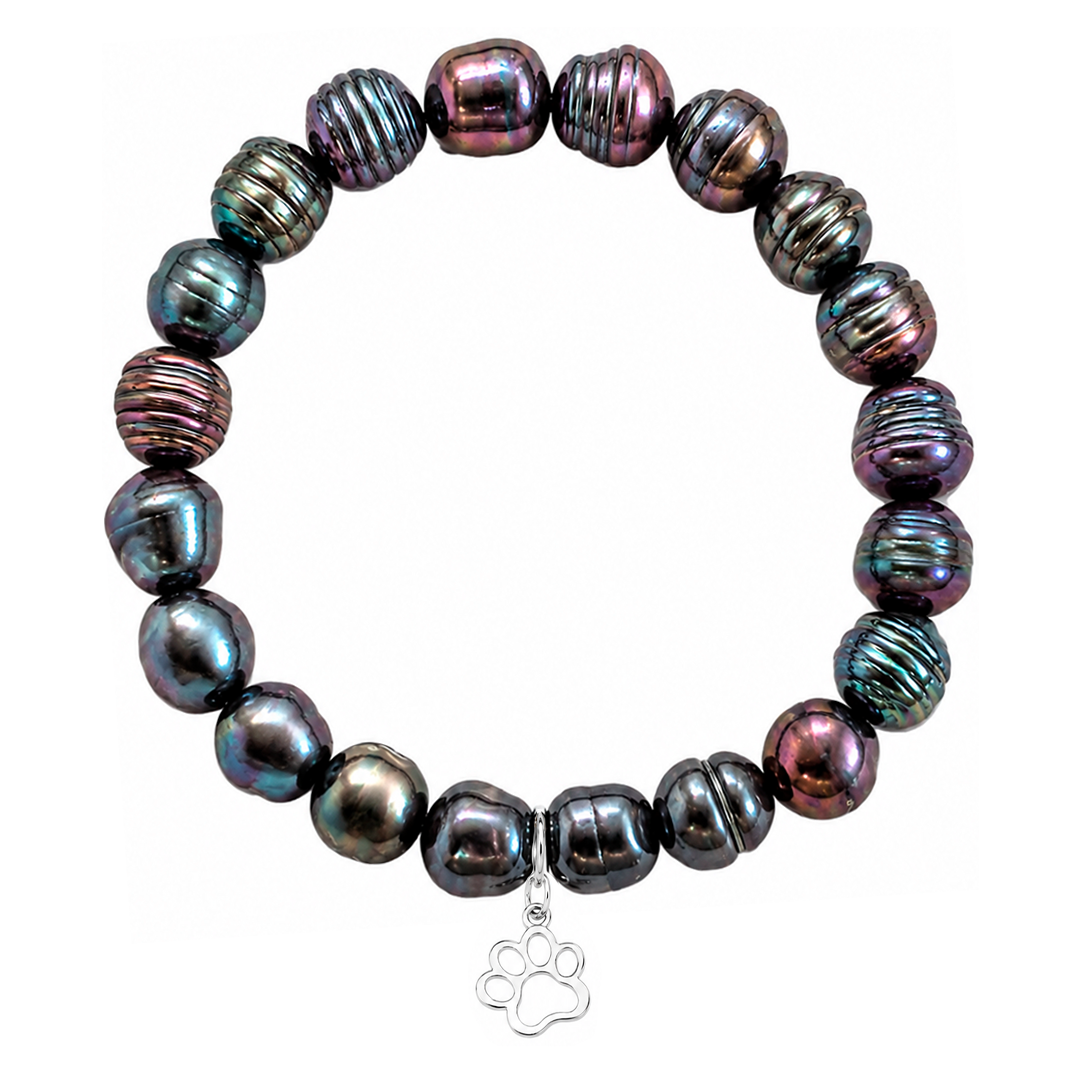 Pulsera Plata 925 Petit Perlas Moradas Y Charm Huella