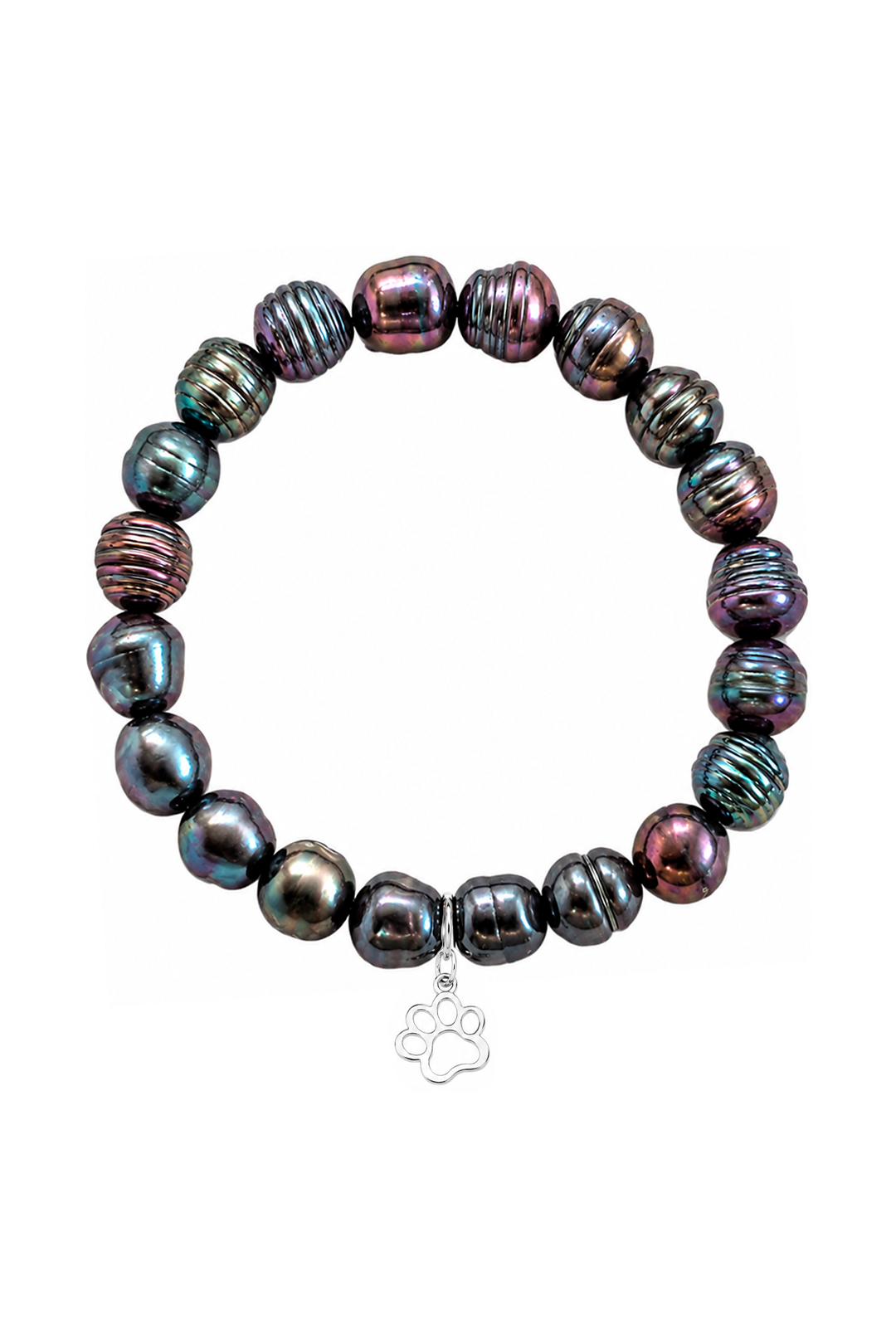 Pulsera Plata 925 Petit Perlas Moradas Y Charm Huella