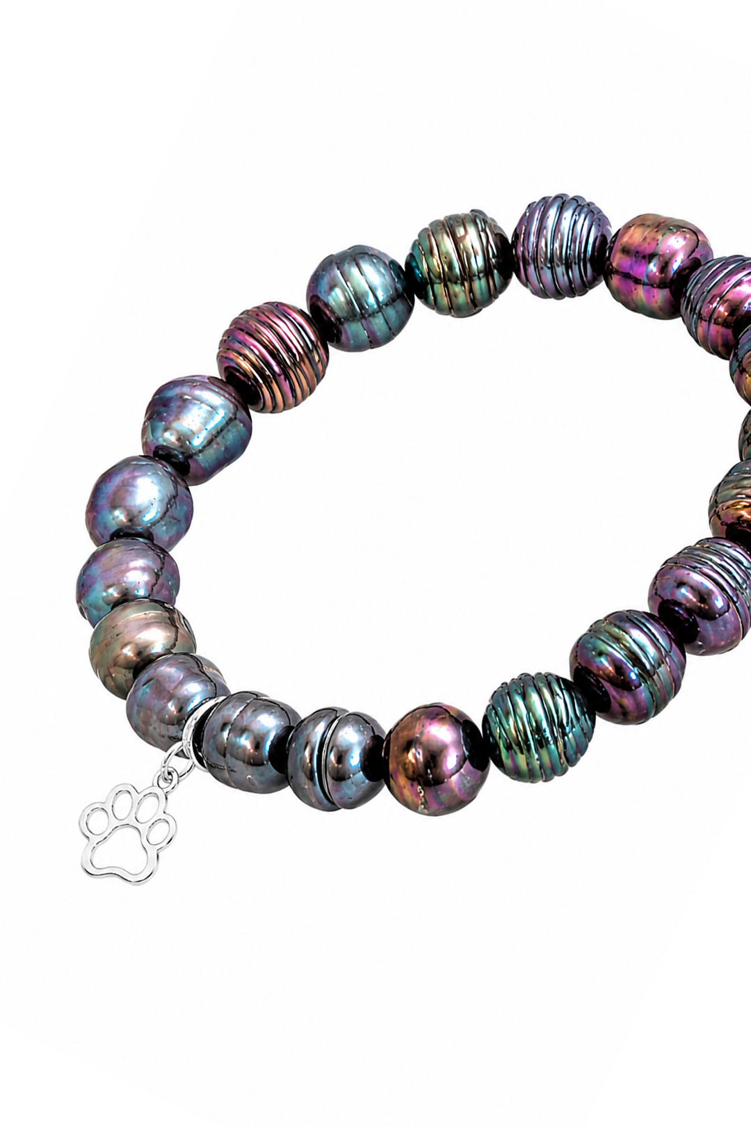 Pulsera Plata 925 Petit Perlas Moradas Y Charm Huella