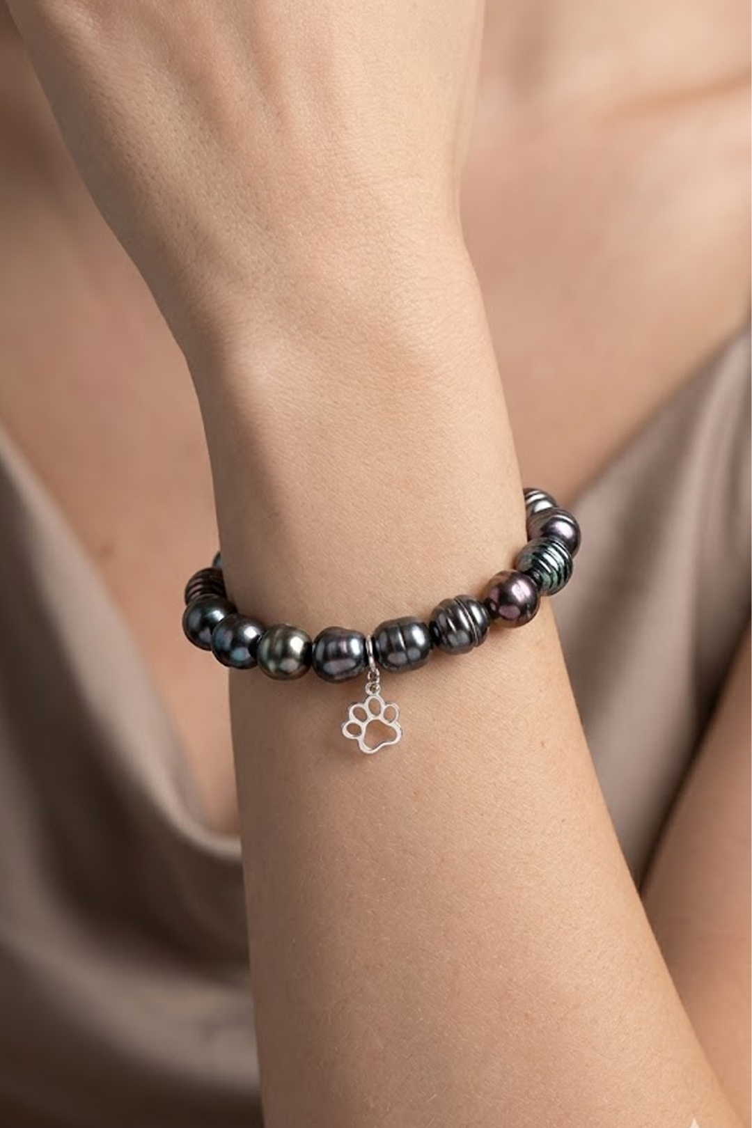 Pulsera Plata 925 Petit Perlas Moradas Y Charm Huella