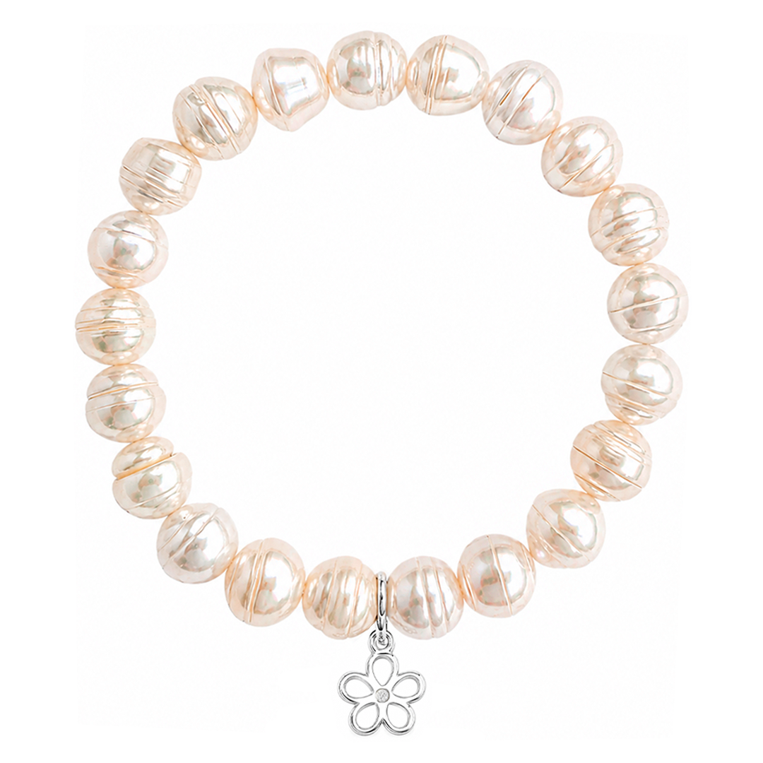 Pulsera Plata 925 Petit Perlas Blancas Y Charm Flor