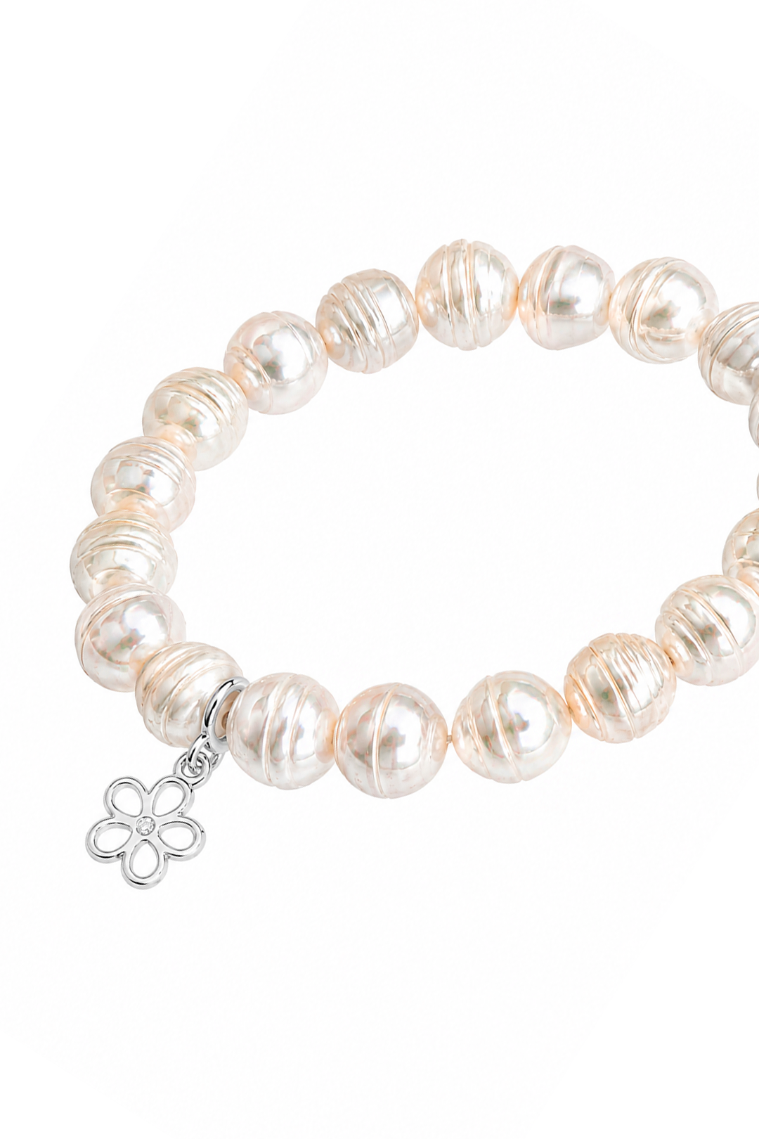 Pulsera Plata 925 Petit Perlas Blancas Y Charm Flor