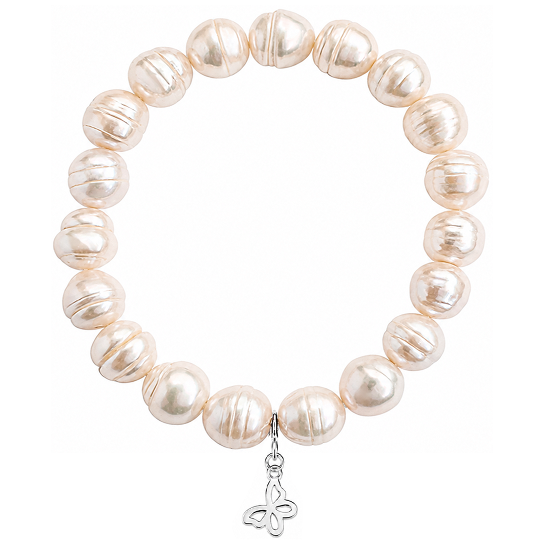 Pulsera Plata 925 Petit Perlas Blancas Y Charm Mariposa