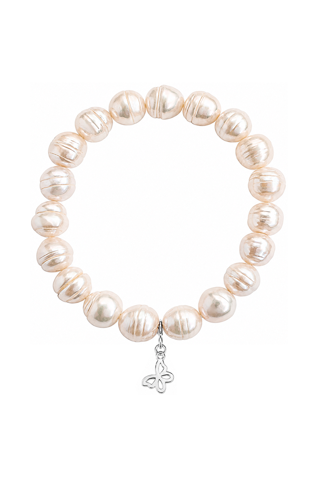Pulsera Plata 925 Petit Perlas Blancas Y Charm Mariposa