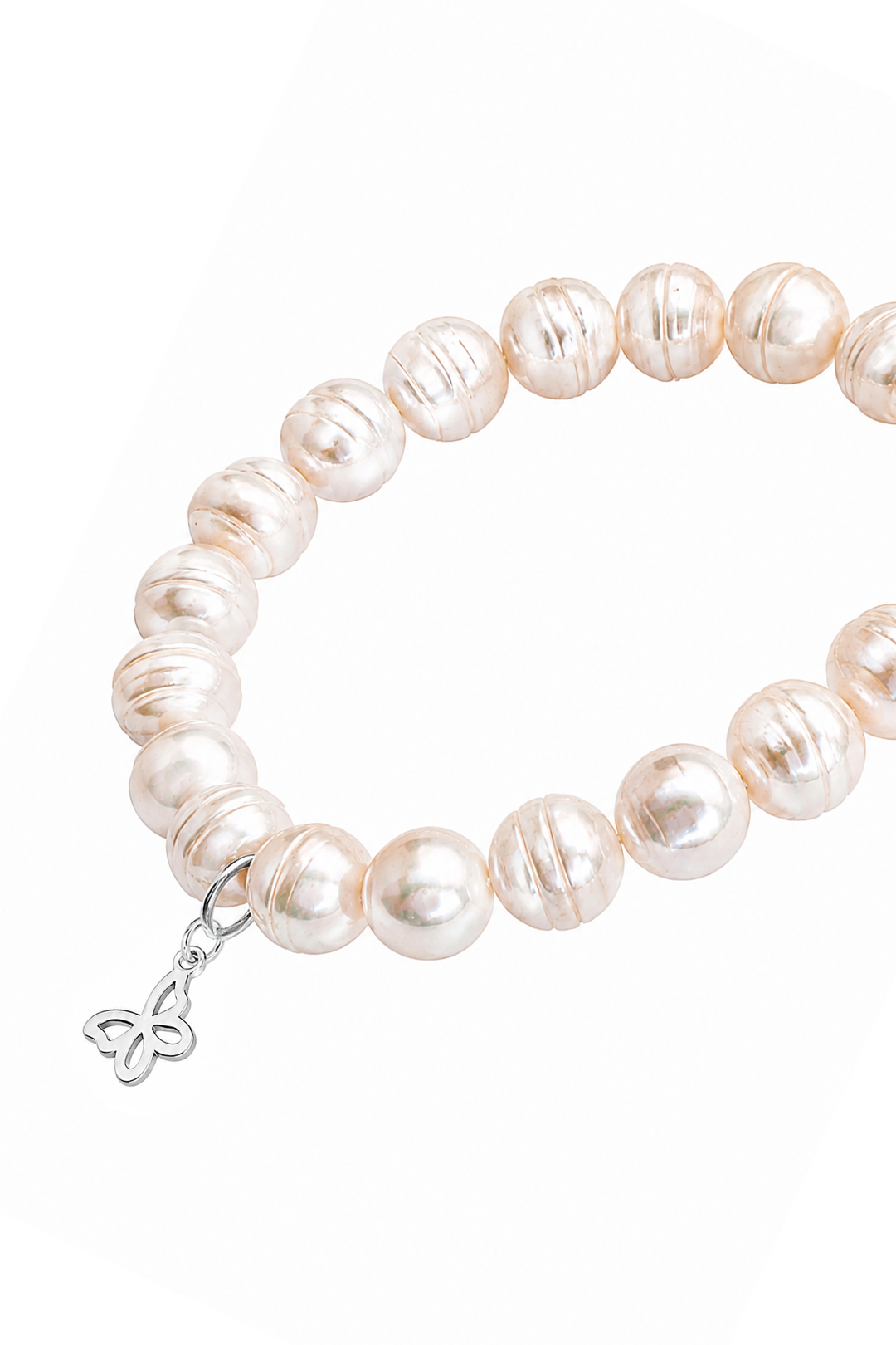 Pulsera Plata 925 Petit Perlas Blancas Y Charm Mariposa
