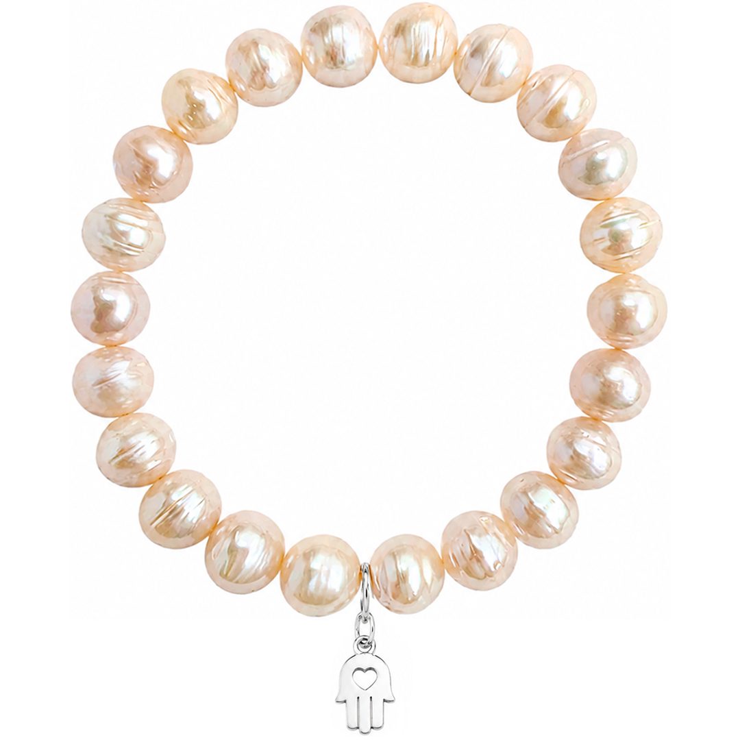 Pulsera Plata 925 Petit Perlas Blancas Y Charm Mano