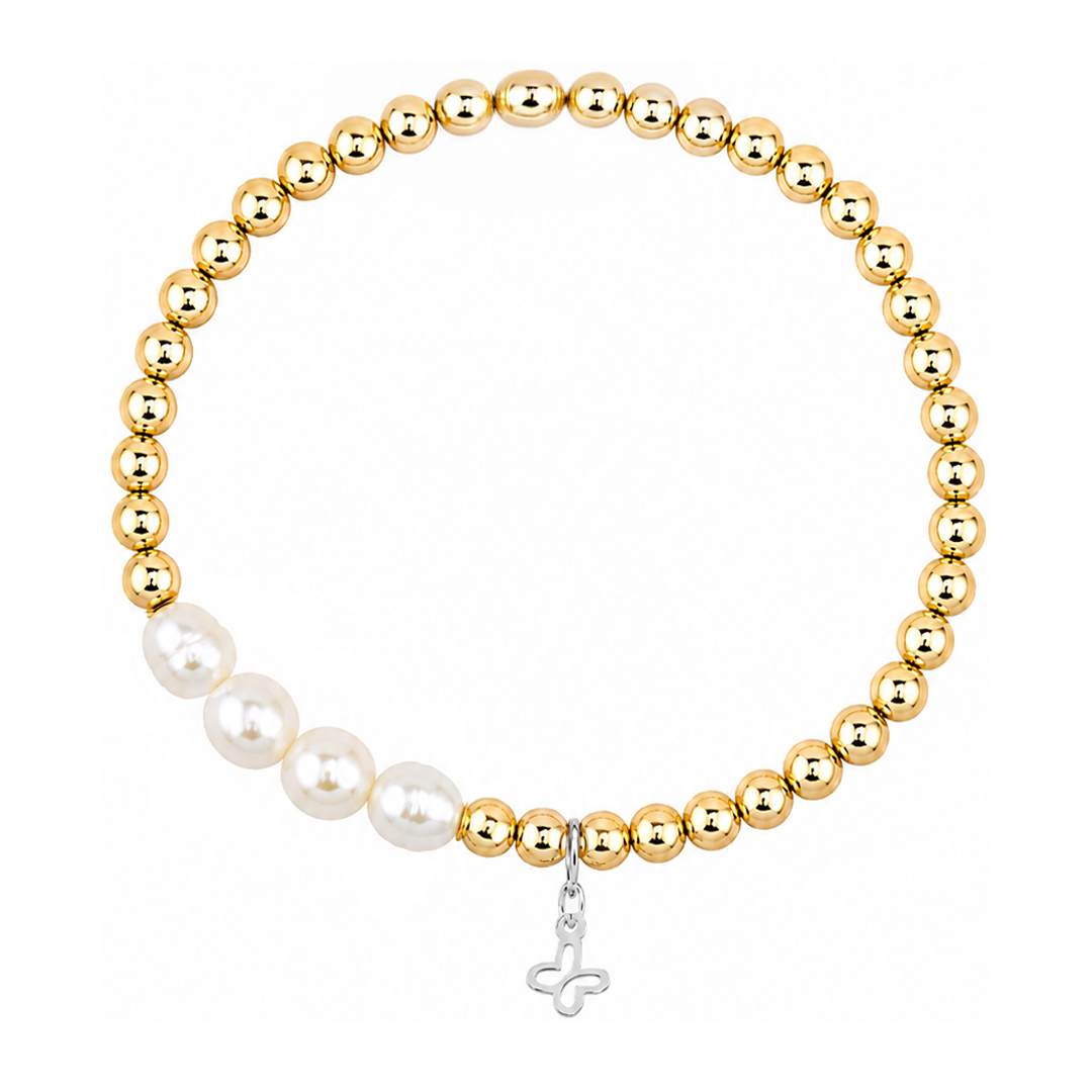 Pulsera Plata 925 Petit Perlas Blancas Y Cuentas Doradas