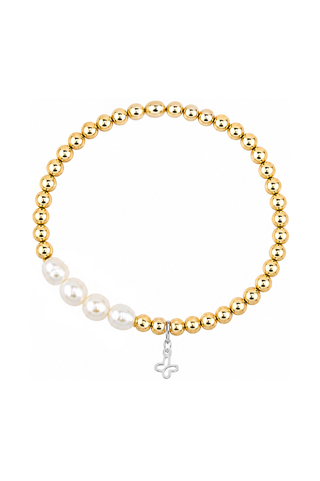 Pulsera Plata 925 Petit Perlas Blancas Y Cuentas Doradas