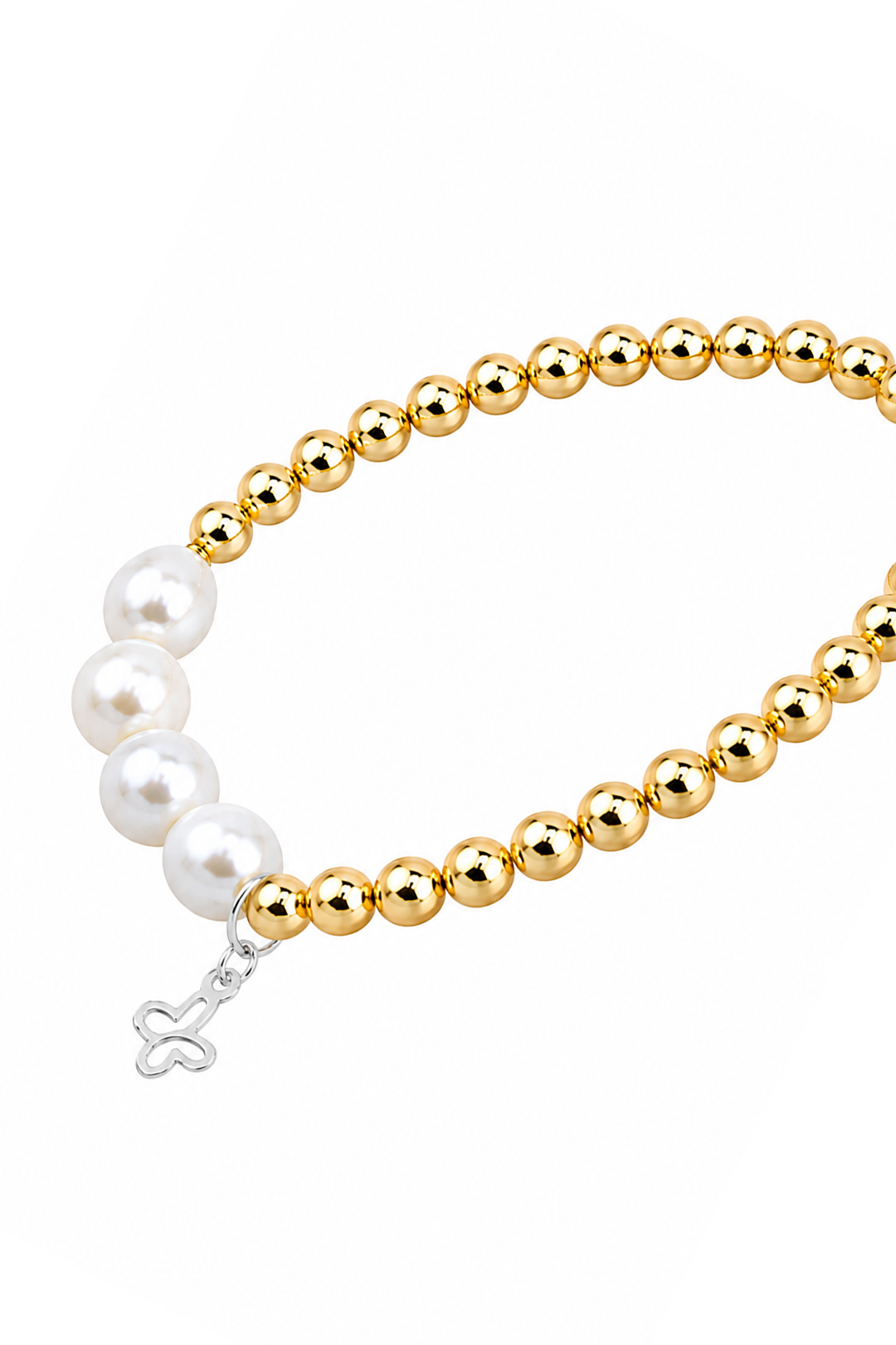 Pulsera Plata 925 Petit Perlas Blancas Y Cuentas Doradas